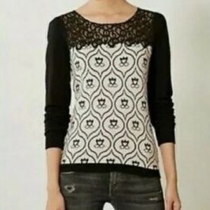Anthropologie Knitted & Knotted Tulip Print Lace Victoria Sweater Womens Size L